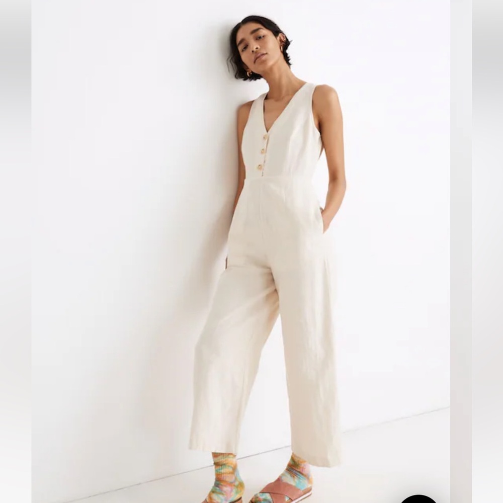 Madewell Linen-Blend Sleeveless Button-Front Jumpsuit